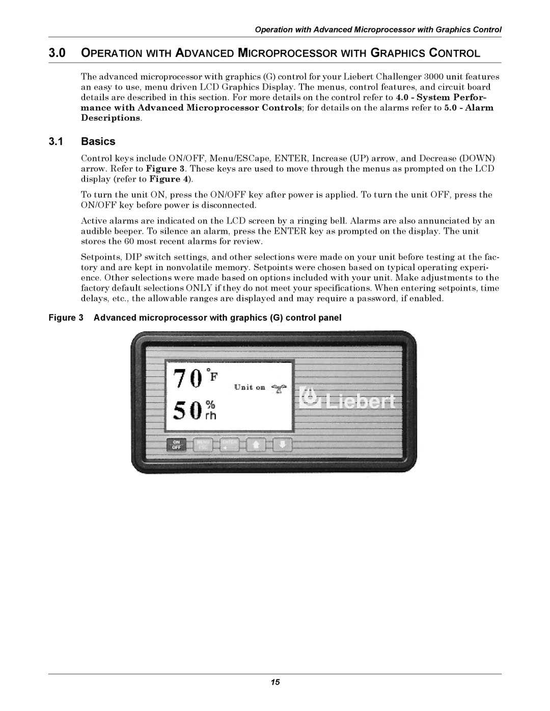 Liebert 3000 manual Operation with Advanced Microprocessor with Graphics Control 