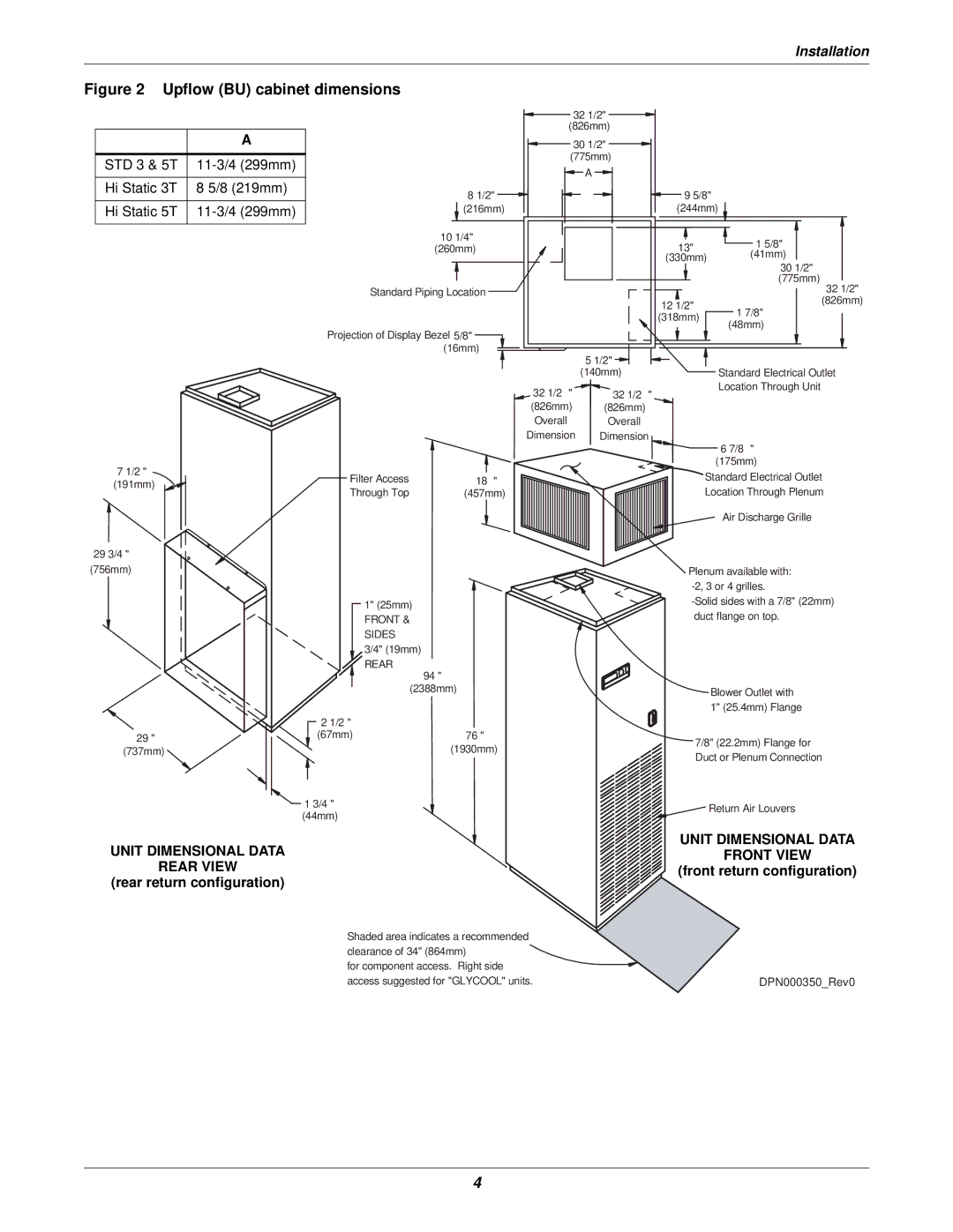 Liebert 3000 installation manual Rear return configuration, Front return configuration 