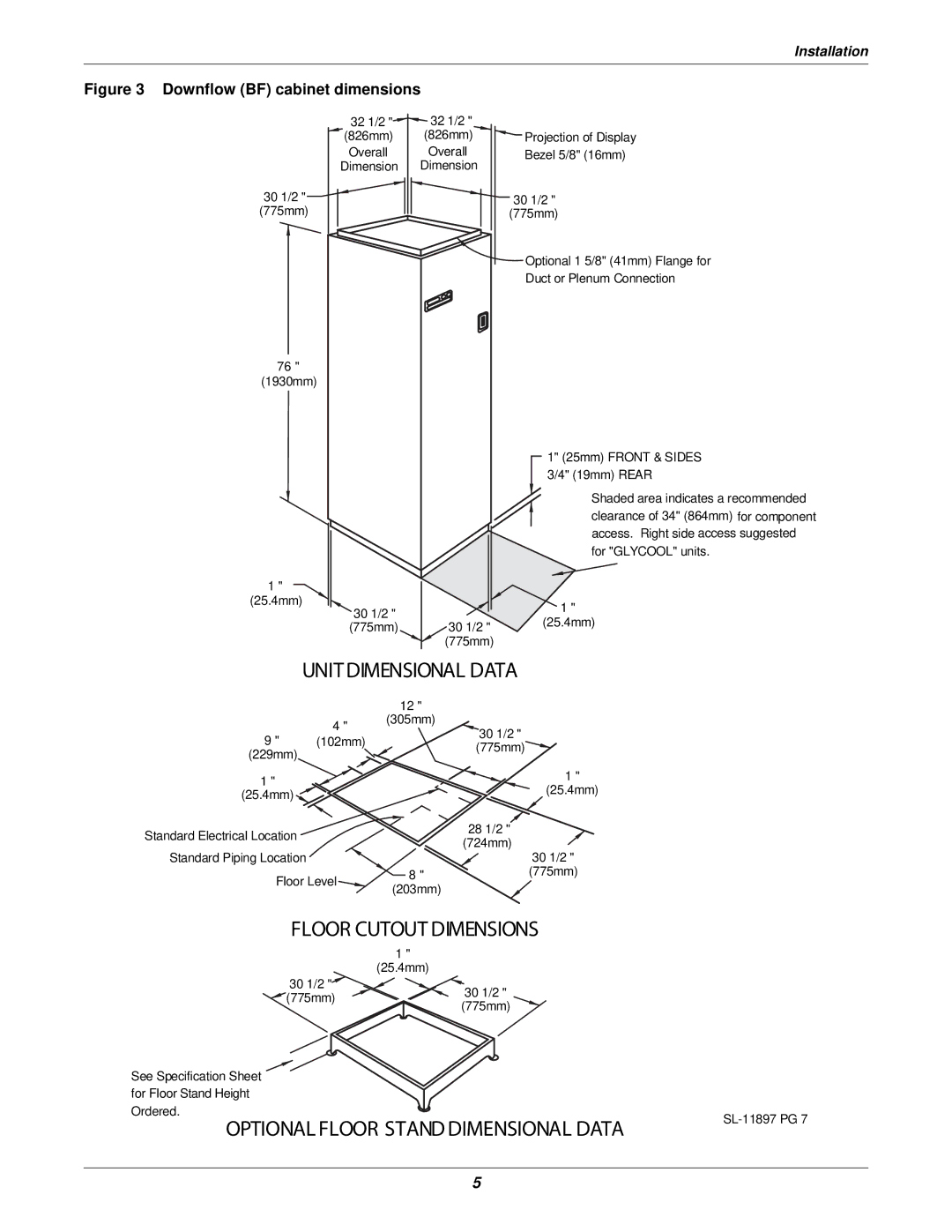 Liebert 3000 installation manual Floor Cutout Dimensions 