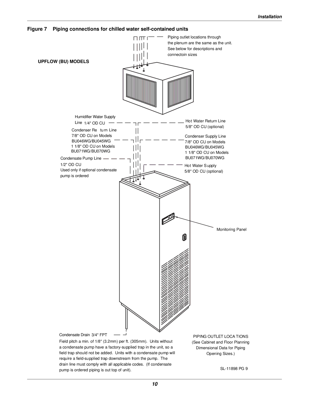 Liebert 3000 installation manual Piping connections for chilled water self-contained units 