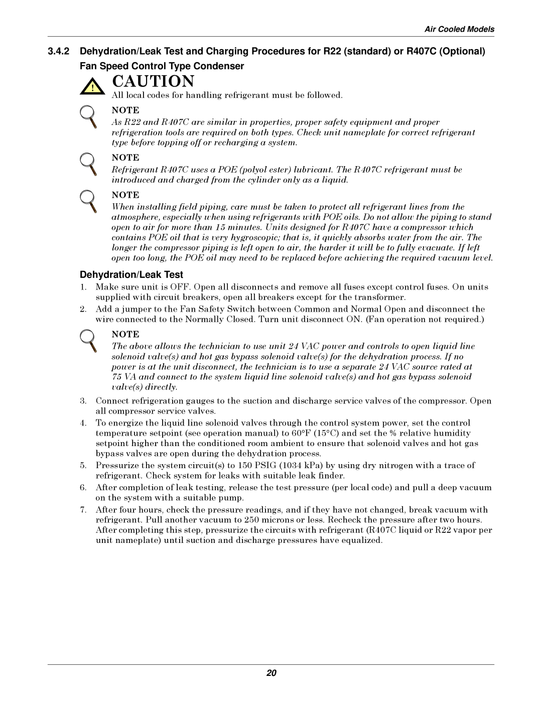 Liebert 3000 installation manual Dehydration/Leak Test 