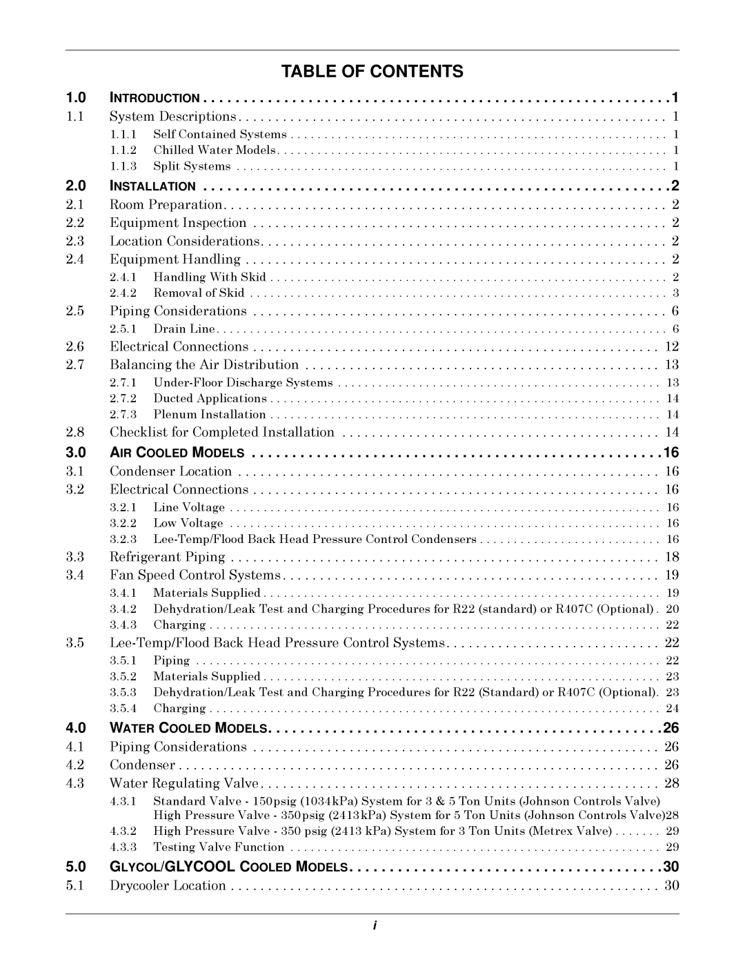 Liebert 3000 installation manual Table of Contents 