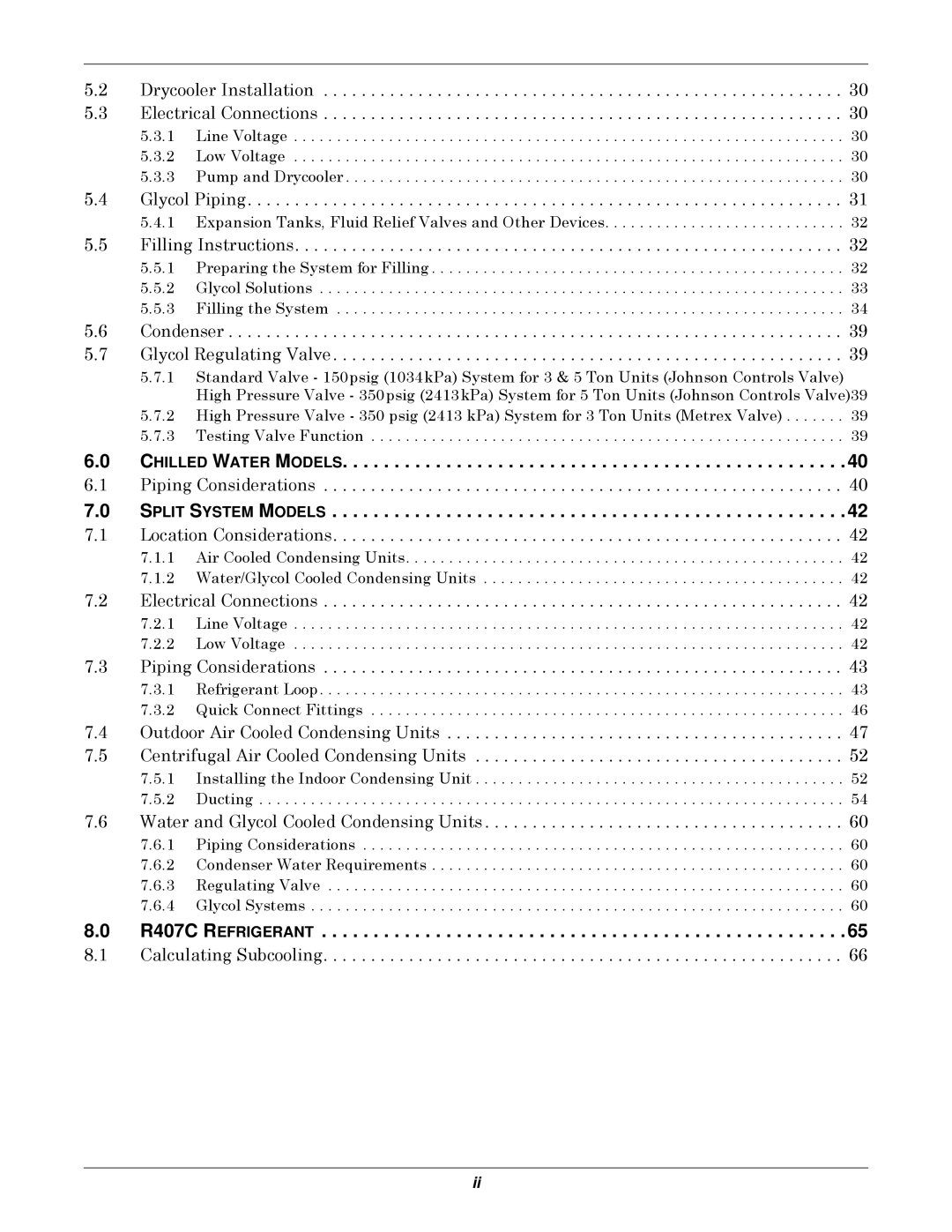 Liebert 3000 installation manual Chilled Water Models, Split System Models, R407C Refrigerant 