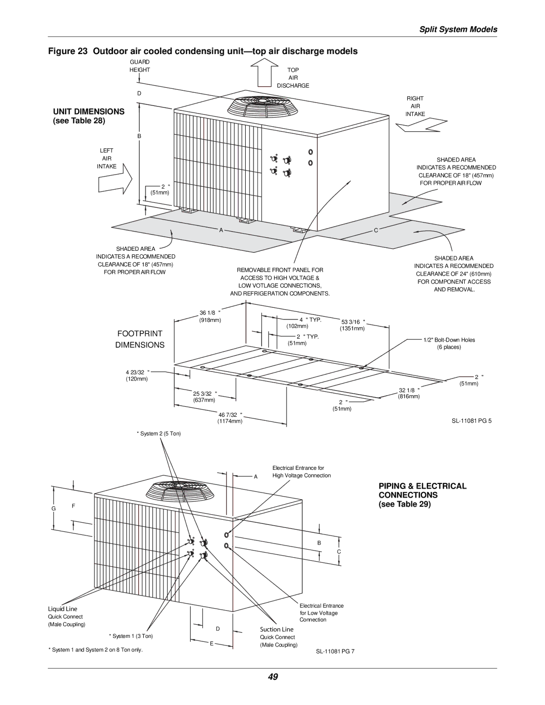 Liebert 3000 installation manual Outdoor air cooled condensing unit-top air discharge models, See Table 