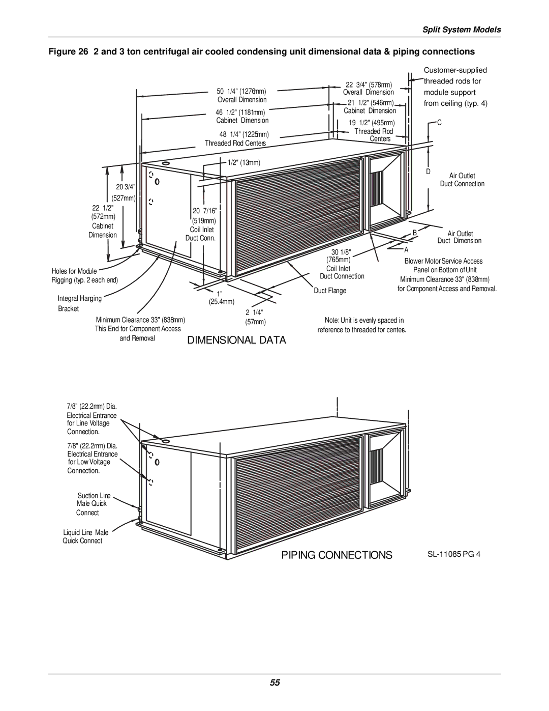 Liebert 3000 installation manual Dimensional Data Piping Connections 