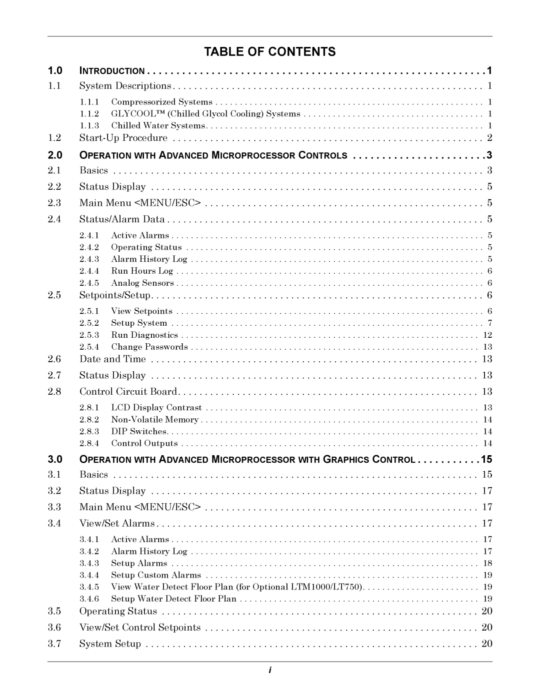 Liebert 3000 manual Table Of Contents 