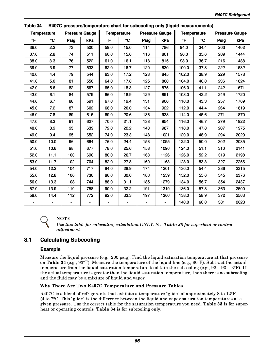 Liebert 3000 installation manual 8.1Calculating Subcooling, Example 