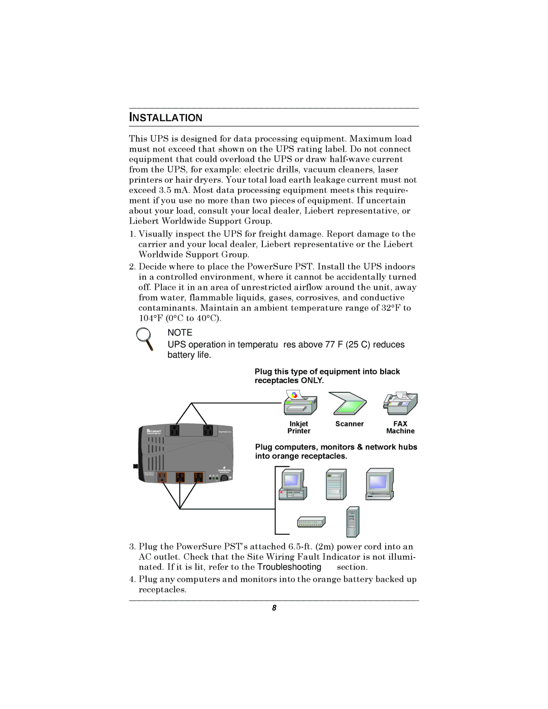 Liebert 350-500 VA user manual Installation 