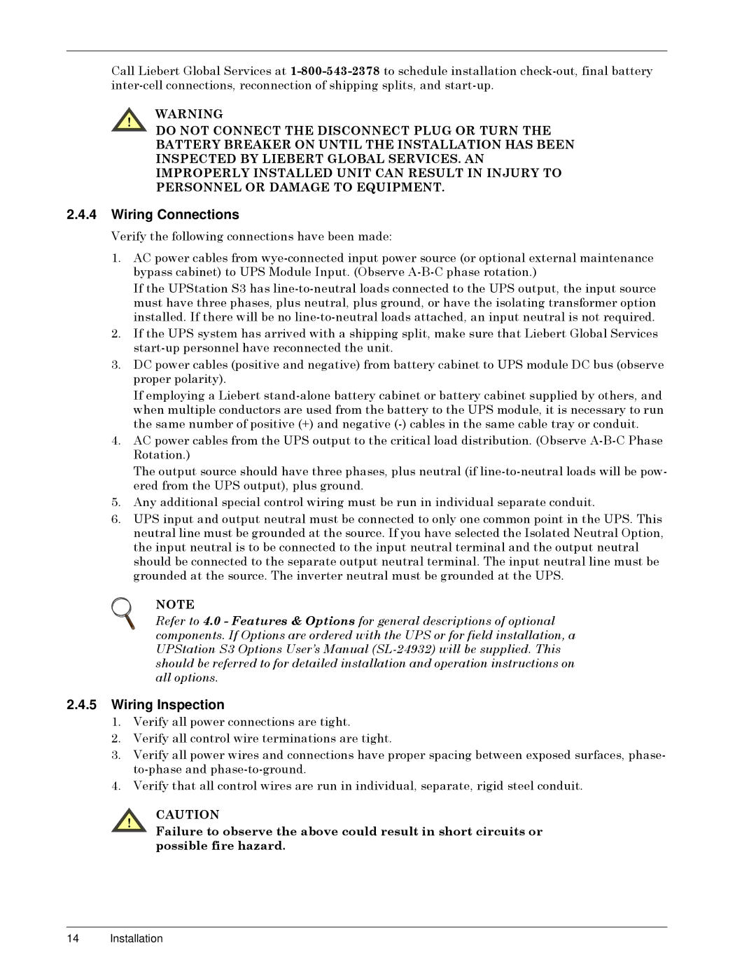 Liebert 50 and 60 Hz, S3 Wiring Connections, Wiring Inspection, 9HULI\ýWKHýIROORZLQJýFRQQHFWLRQVýKDYHýEHHQýPDGHã, 127 