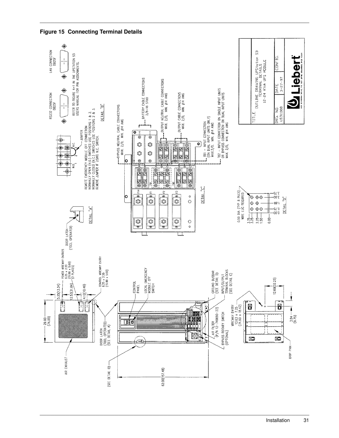 Liebert S3, 50 and 60 Hz user manual Connecting Terminal Details 