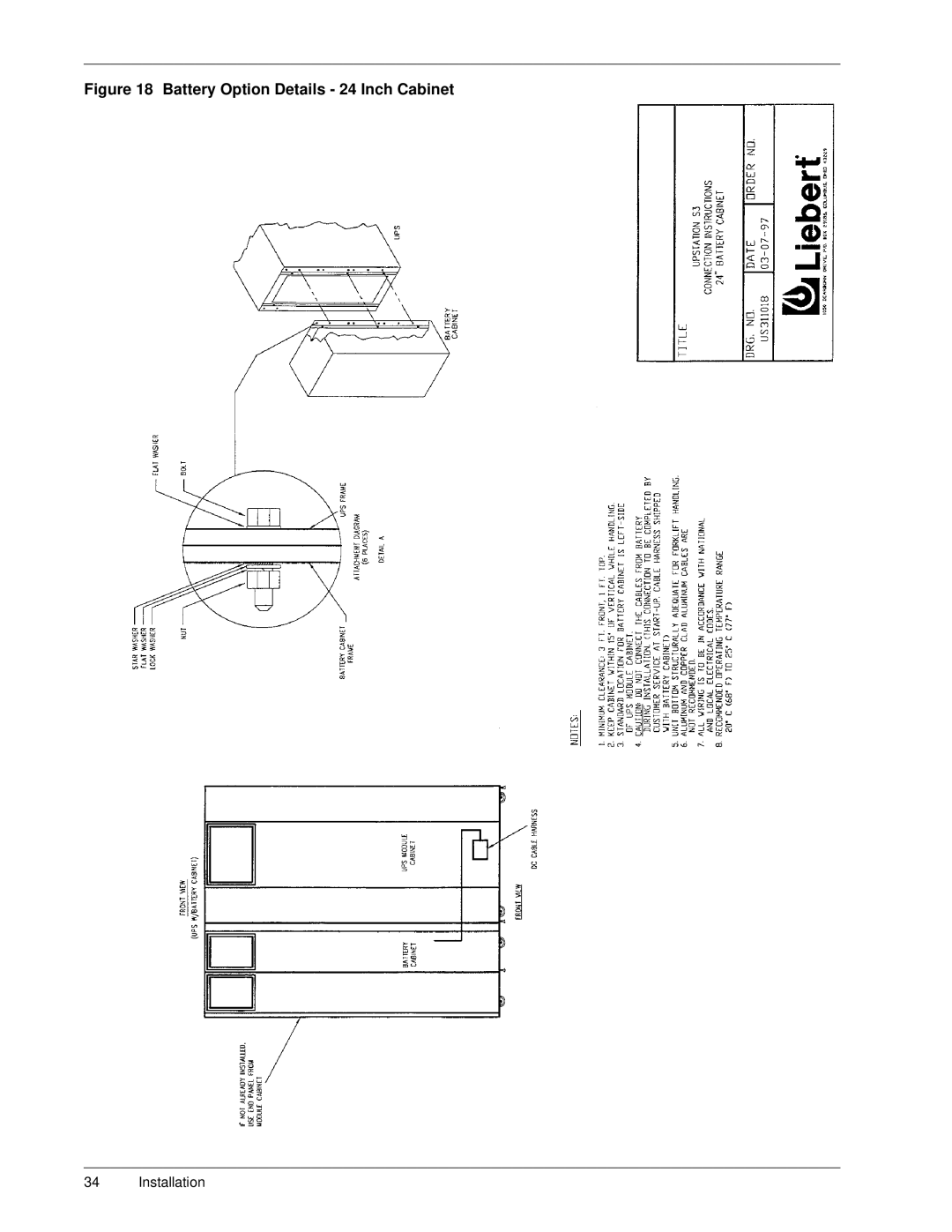 Liebert 50 and 60 Hz, S3 user manual Battery Option Details 24 Inch Cabinet 