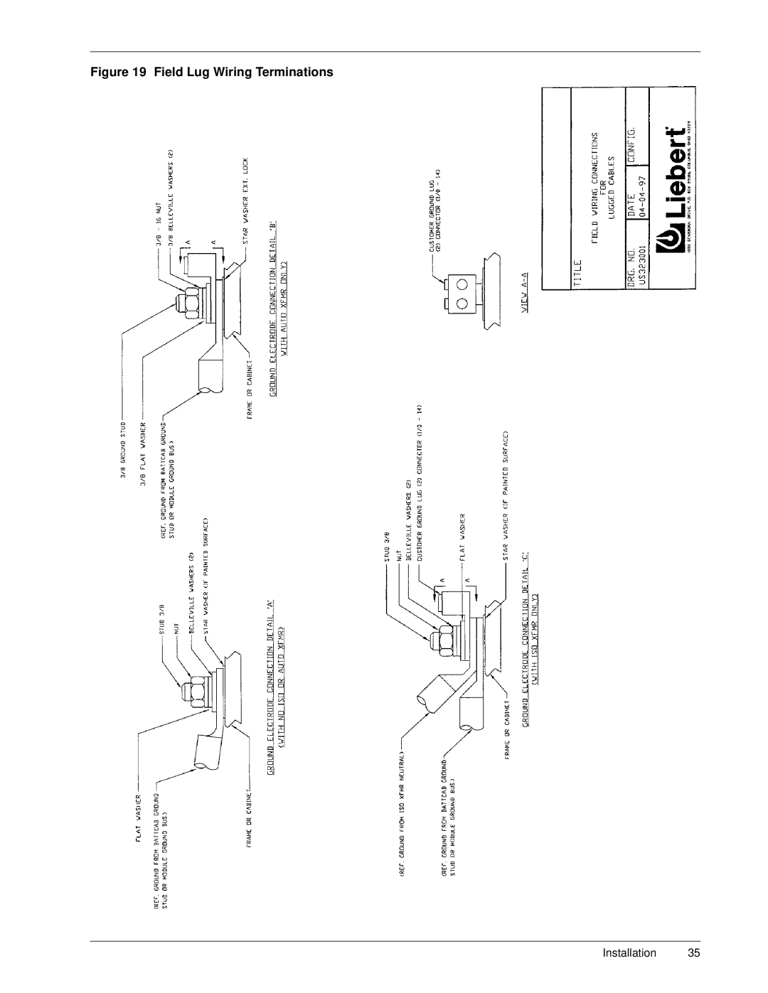 Liebert S3, 50 and 60 Hz user manual Field Lug Wiring Terminations 