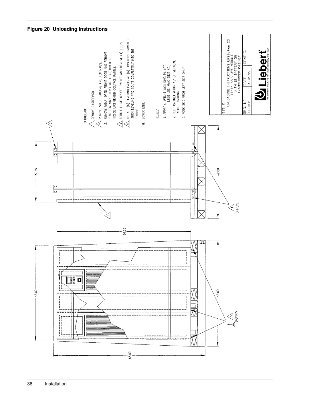 Liebert 50 and 60 Hz, S3 user manual Unloading Instructions 