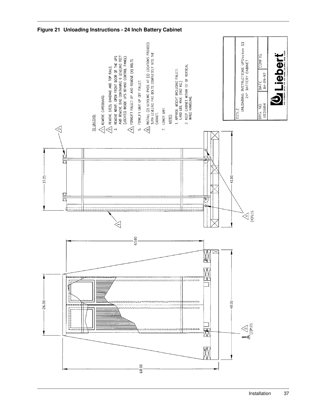 Liebert S3, 50 and 60 Hz user manual Unloading Instructions 24 Inch Battery Cabinet 