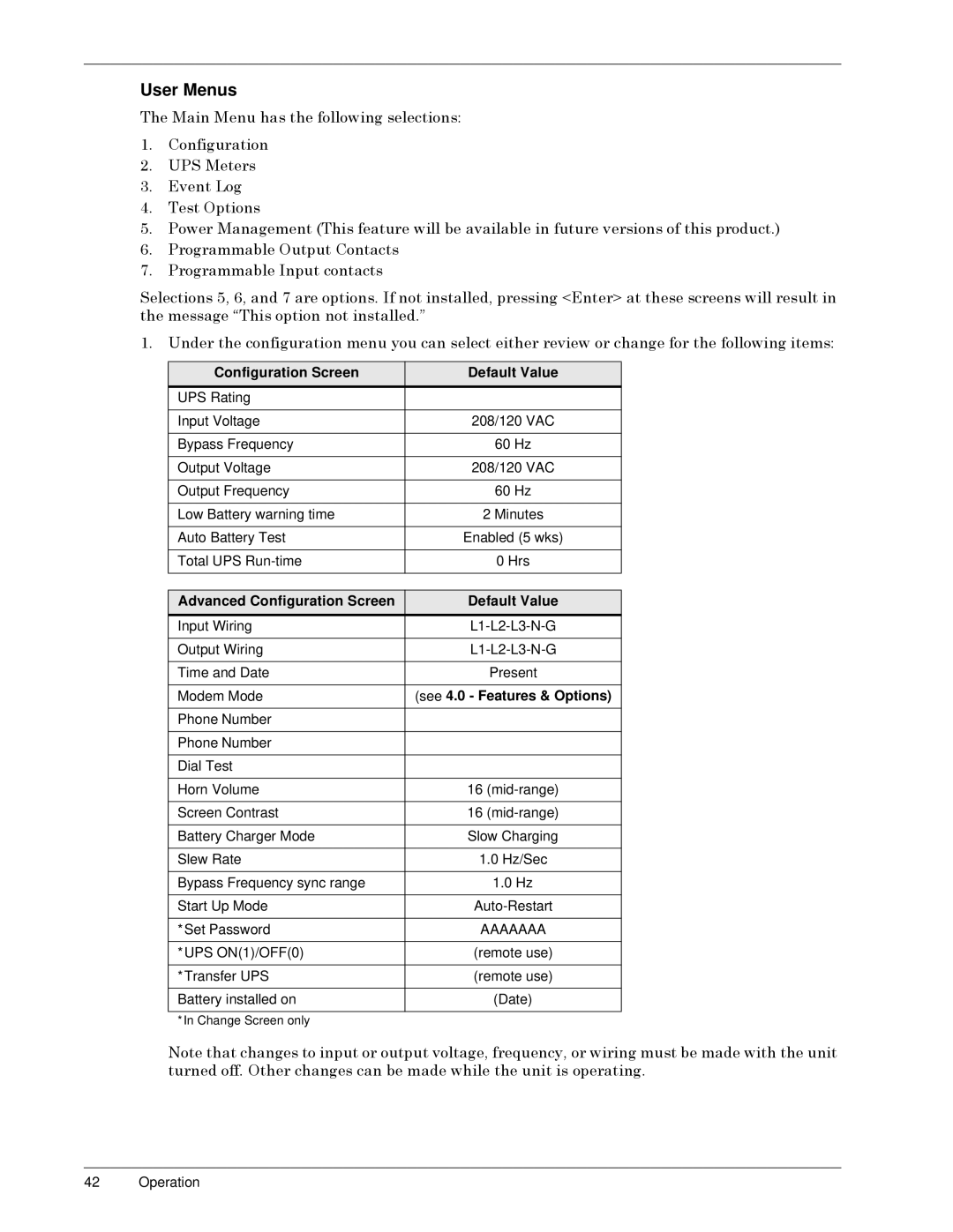 Liebert 50 and 60 Hz Æï 3URJUDPPDEOHý,QSXWýFRQWDFWV, WKHýPHVVDJHý§7KLVýRSWLRQýQRWýLQVWDOOHGï¨, See 4.0 Features & Options 