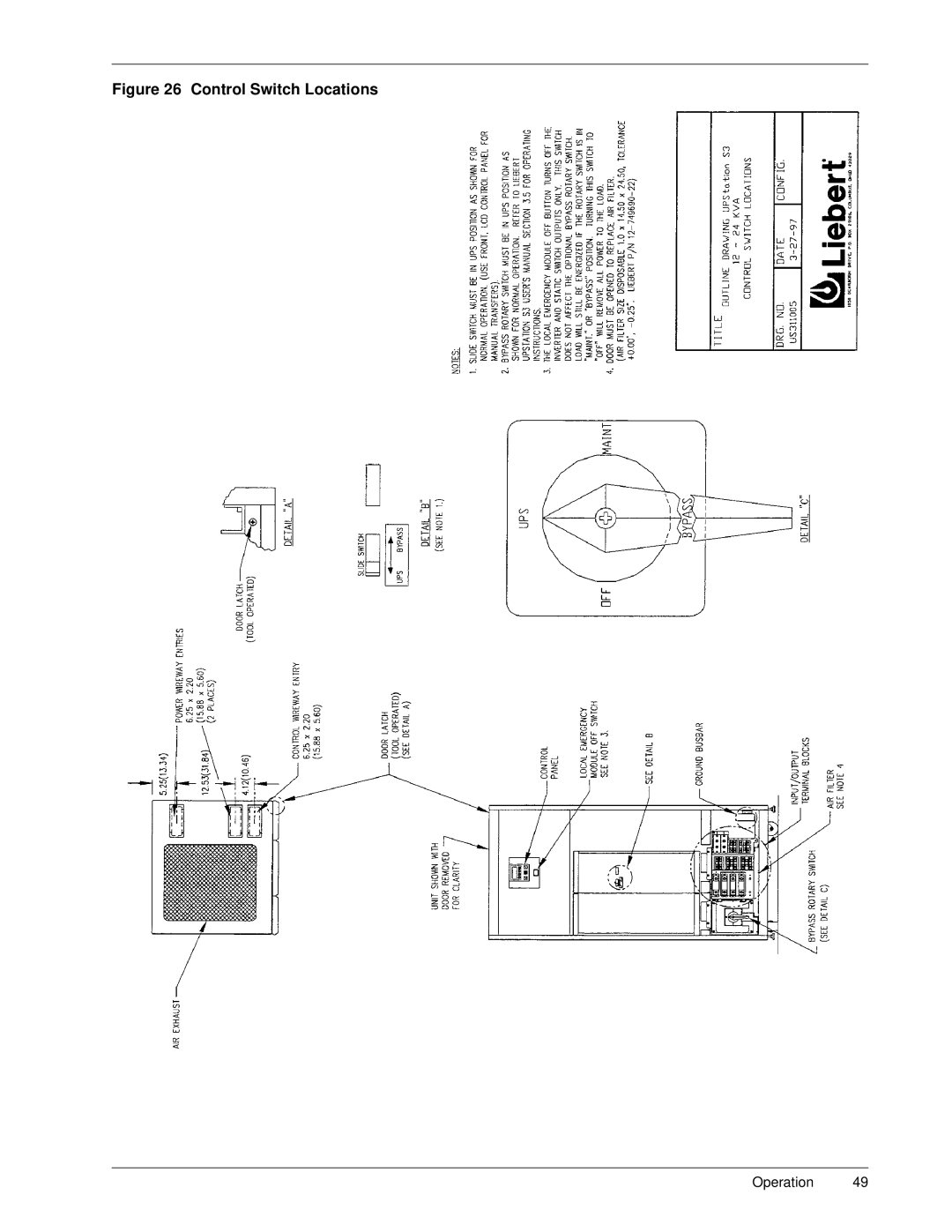 Liebert S3, 50 and 60 Hz user manual Control Switch Locations 