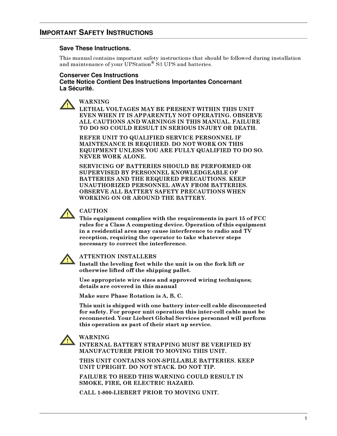 Liebert S3, 50 and 60 Hz user manual $ $7717,21ý,167$//56, 8VHýDSSURSULDWHýZLUHýVLHVýDQGýDSSURYHGýZLULQJýWHFKQLTXHVâý 