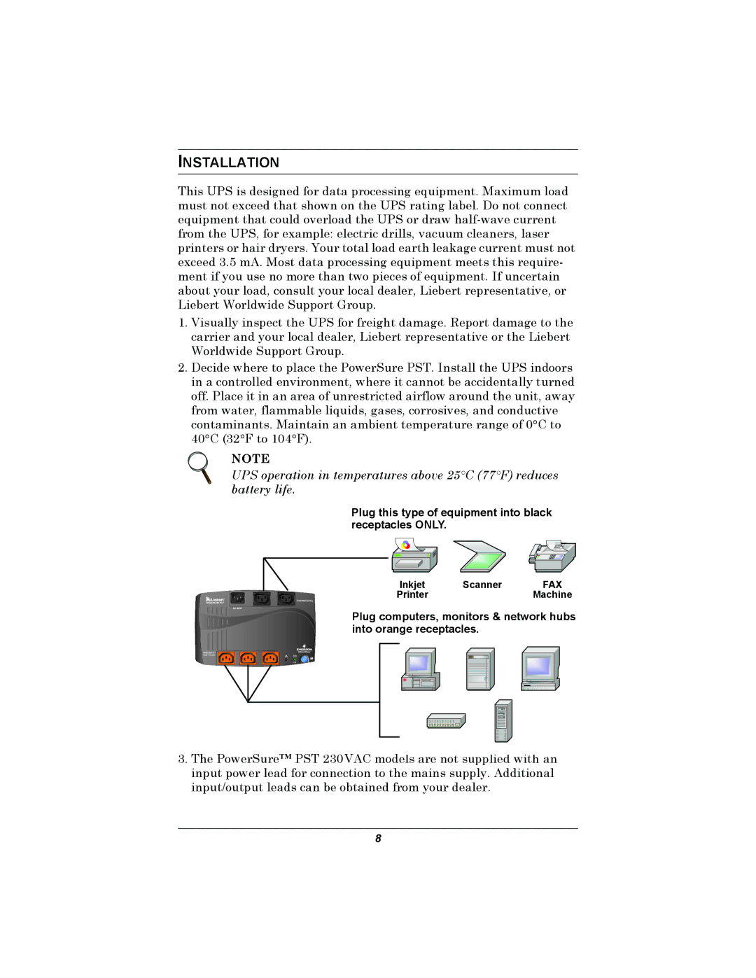 Liebert 500-650 VA user manual Installation 