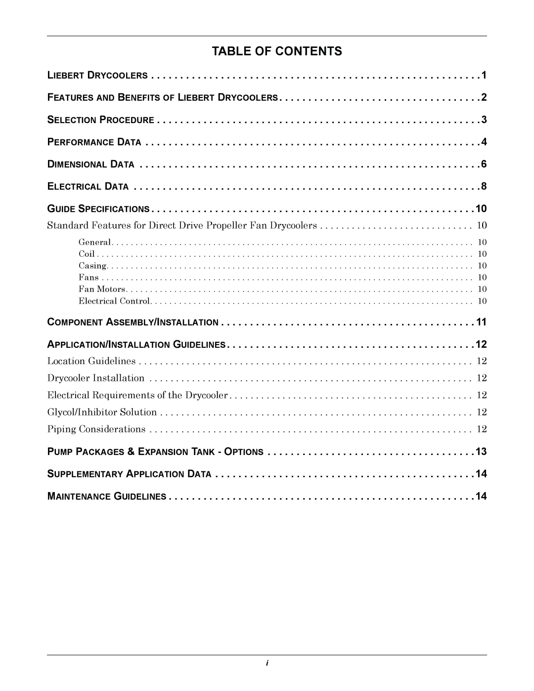 Liebert 60 HZ manual Table of Contents 