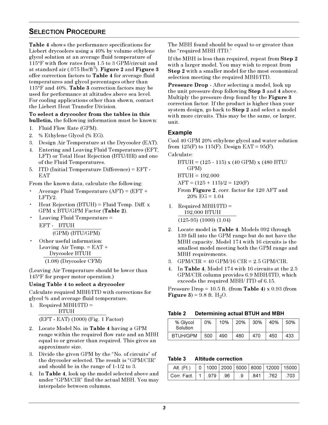 Liebert 60 HZ manual Selection Procedure, Example, Determining actual Btuh and MBH, Altitude correction 