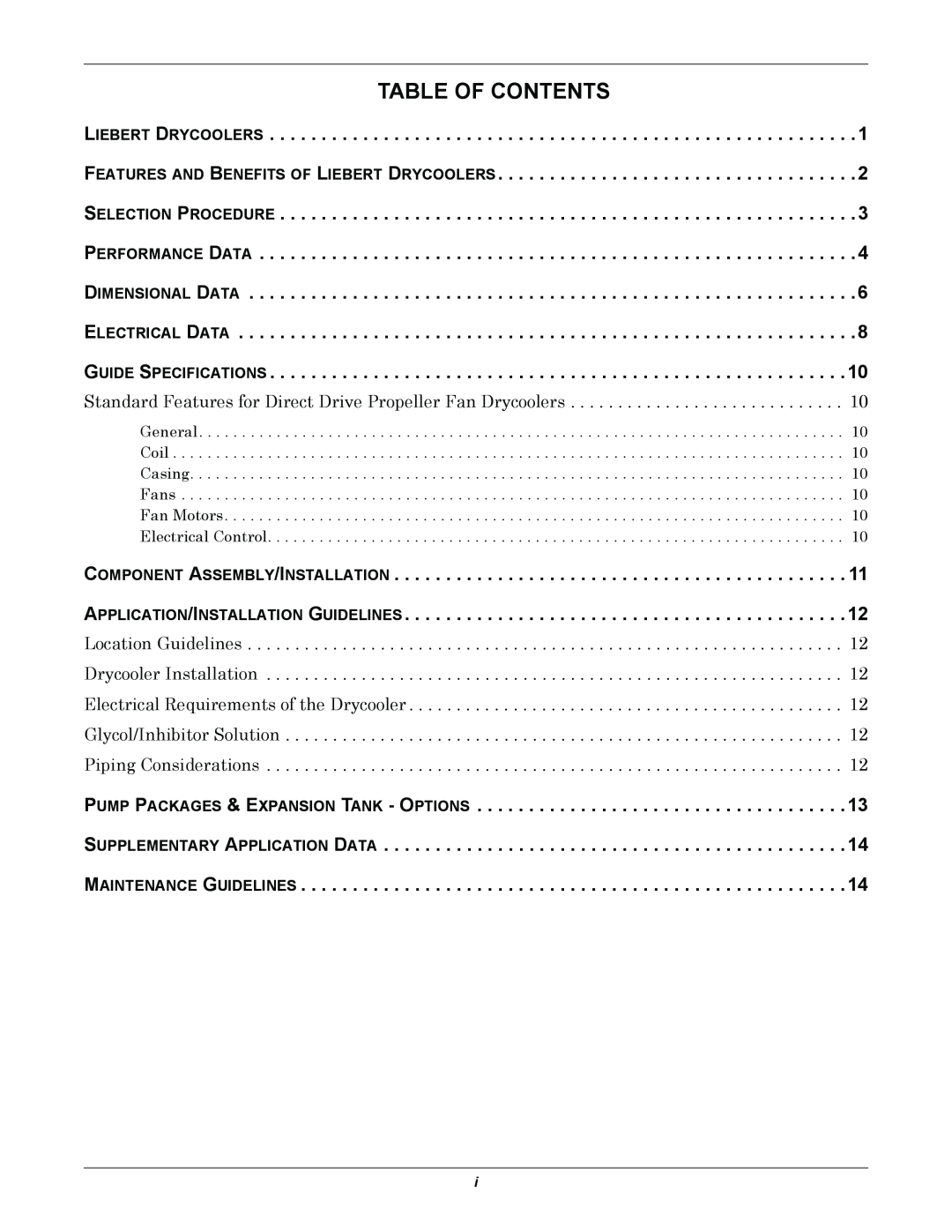Liebert 60 HZ manual Table Of Contents 