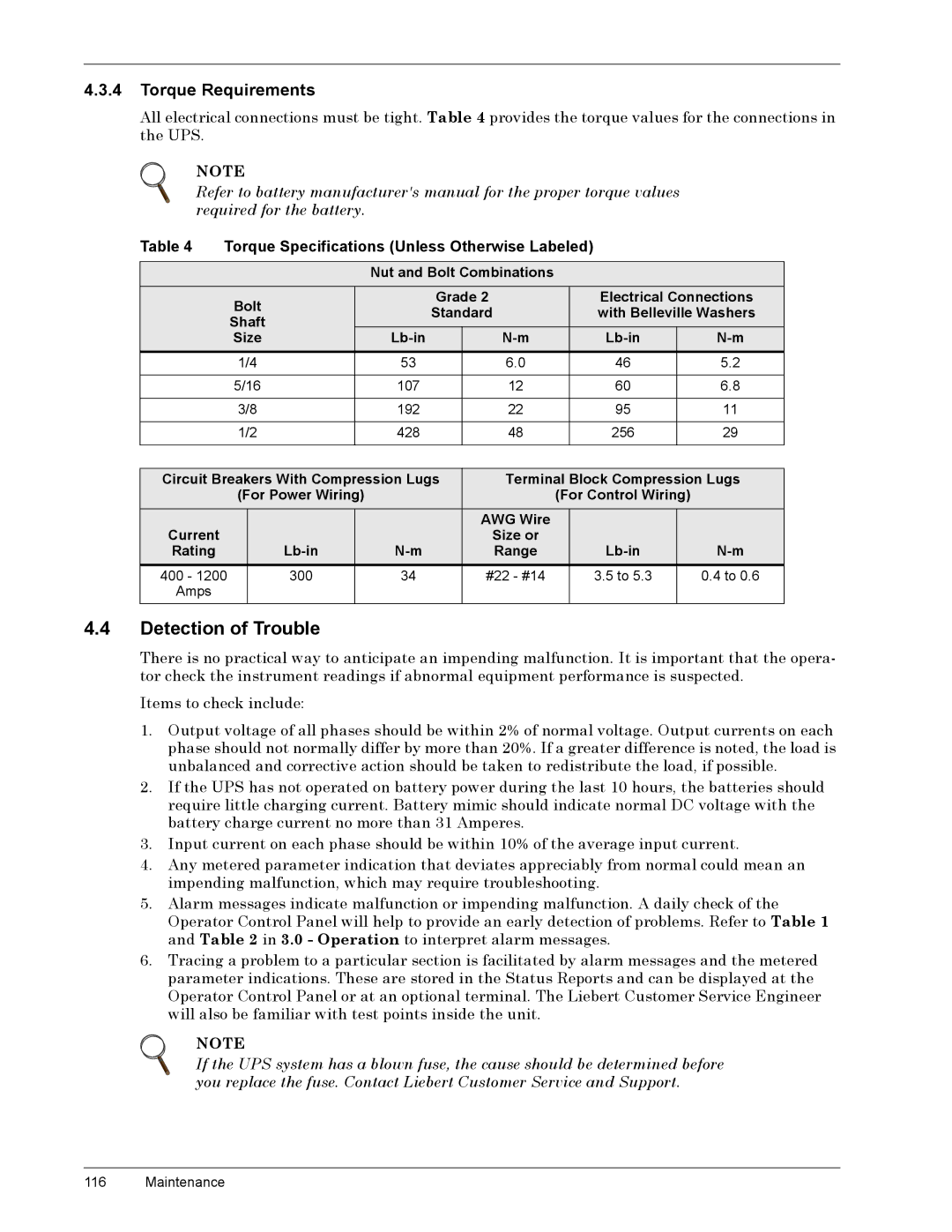 Liebert 600T manual Éïé HWHFWLRQýRIý7URXEOHý, Éïêïé 7RUTXHý5HTXLUHPHQWV, WHPVýWRýFKHFNýLQFOXGHãý, Row, $Psv 