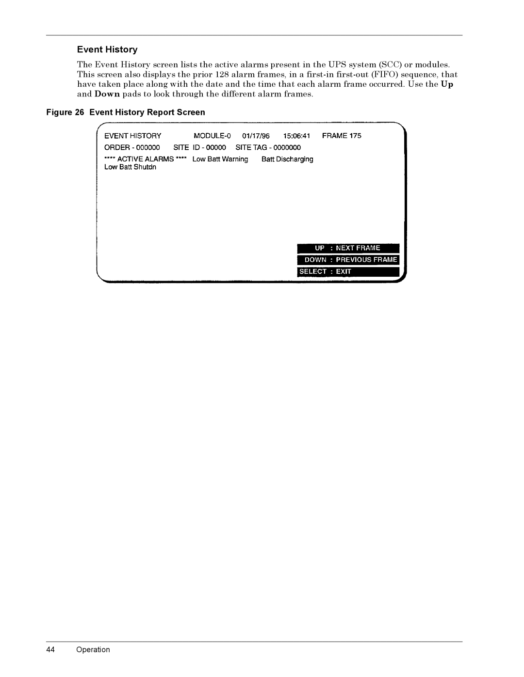 Liebert 600T manual LJXUHýëç YHQWý+LVWRU\ý5HSRUWý6FUHHQý, Ééýýýýýýýýýý2SHUDWLRQ 