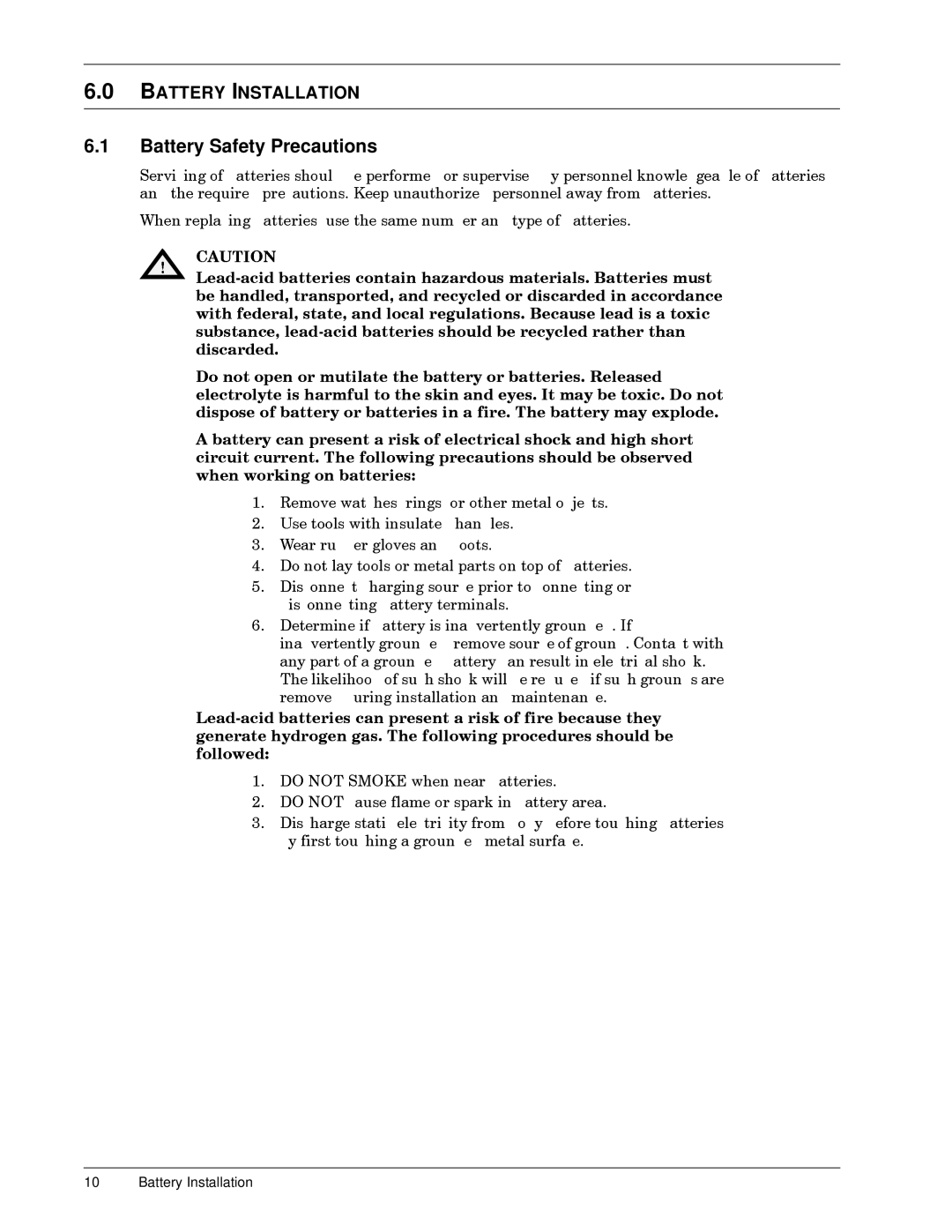 Liebert 600T installation manual Battery Safety Precautions 