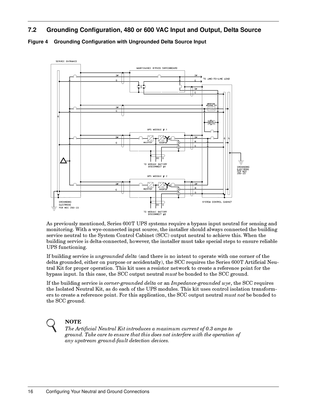 Liebert 600T installation manual Grounding Configuration with Ungrounded Delta Source Input 