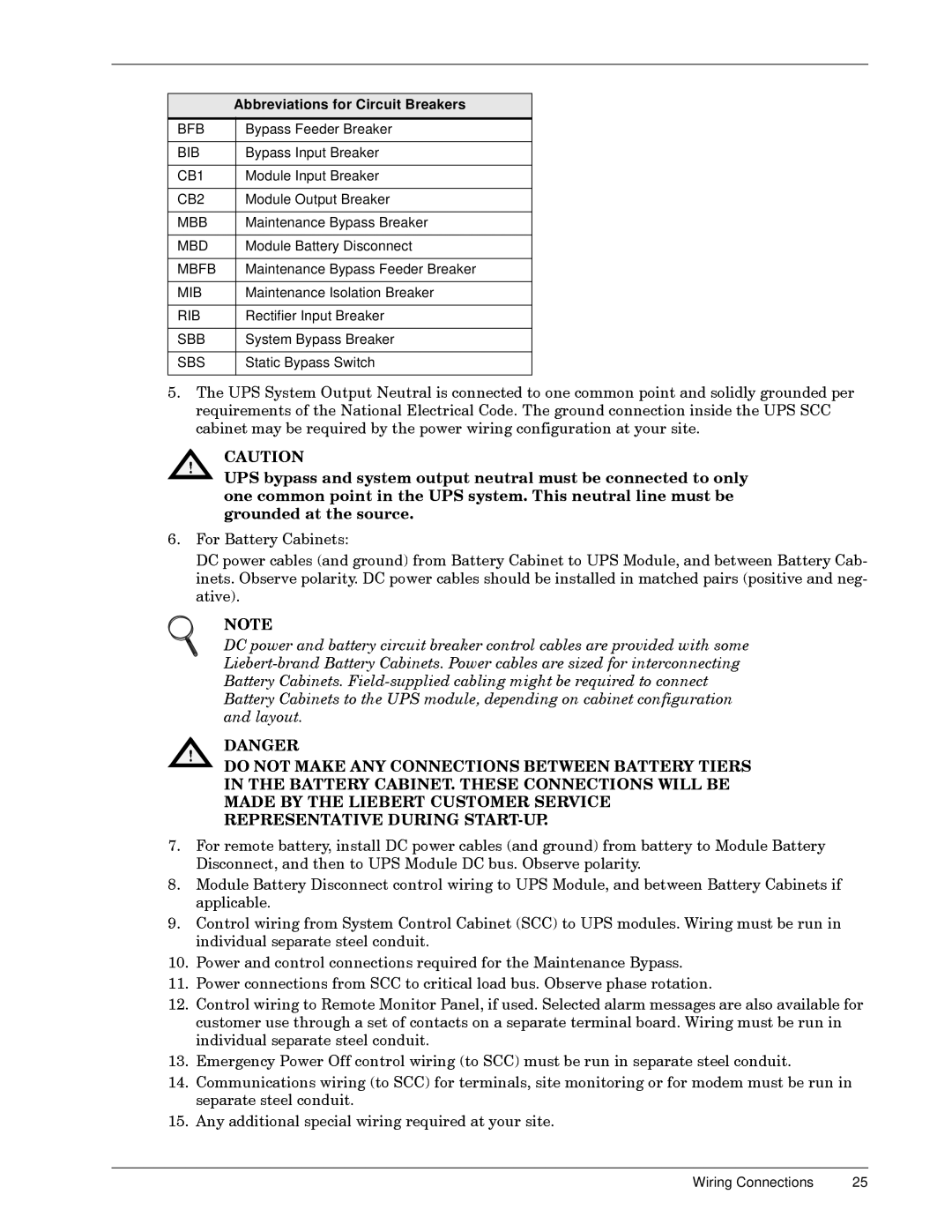 Liebert 600T installation manual Abbreviations for Circuit Breakers 