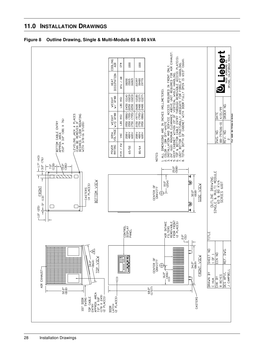 Liebert 600T installation manual Installation Drawings 