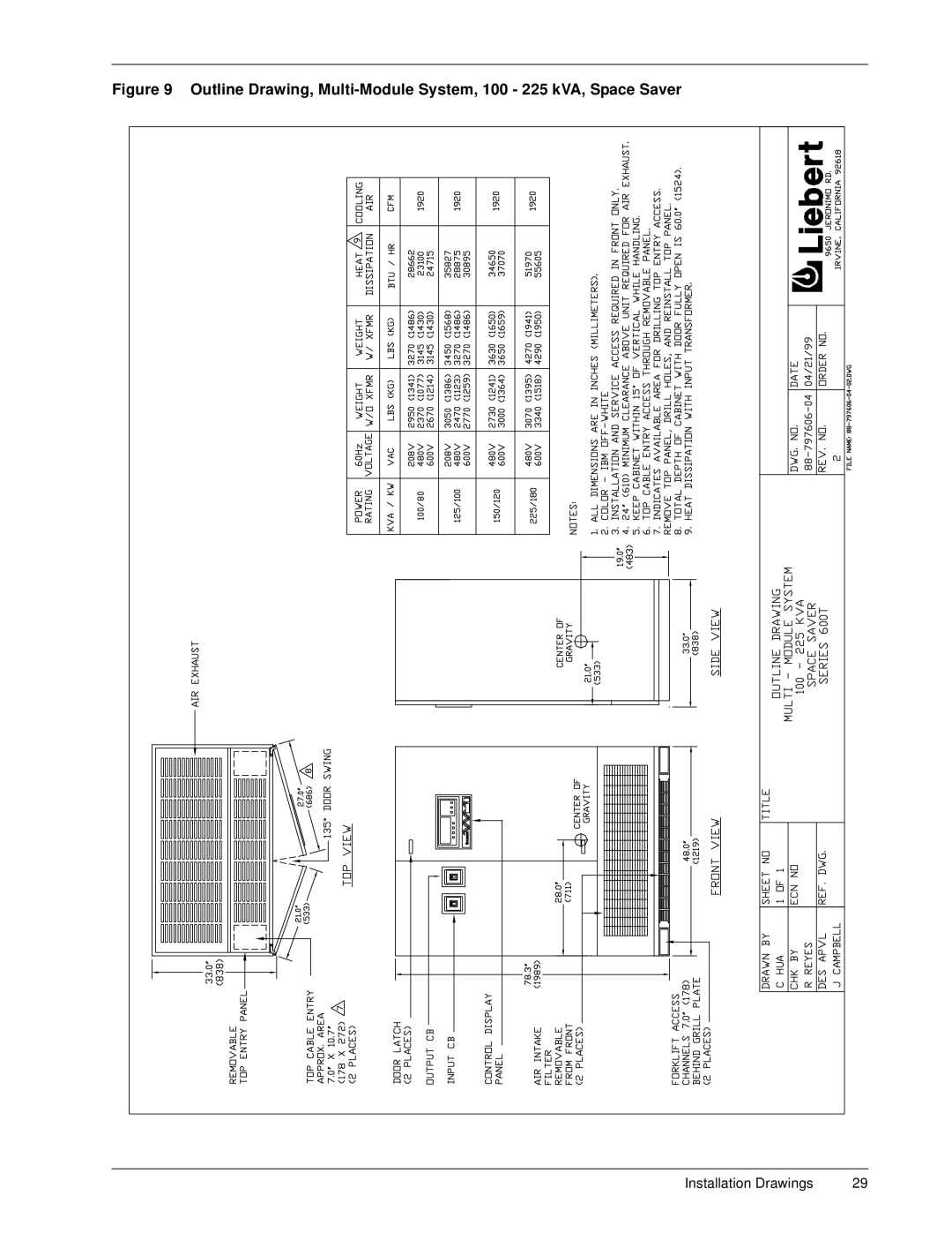 Liebert 600T installation manual Installation Drawings 