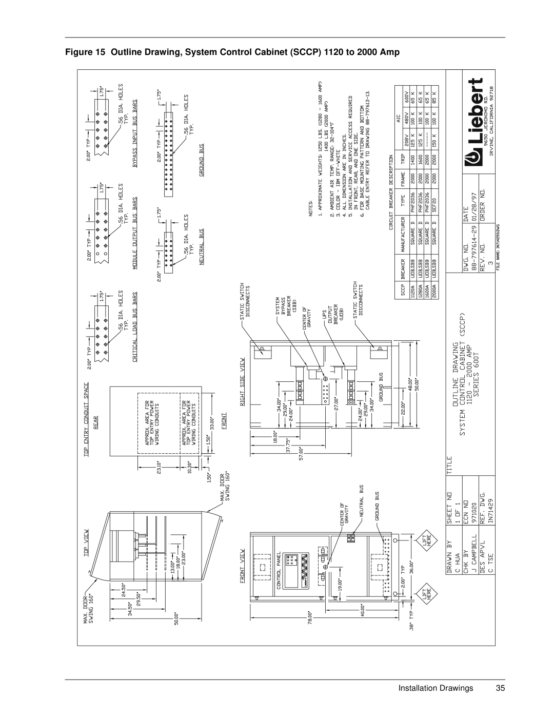 Liebert 600T installation manual Installation Drawings 