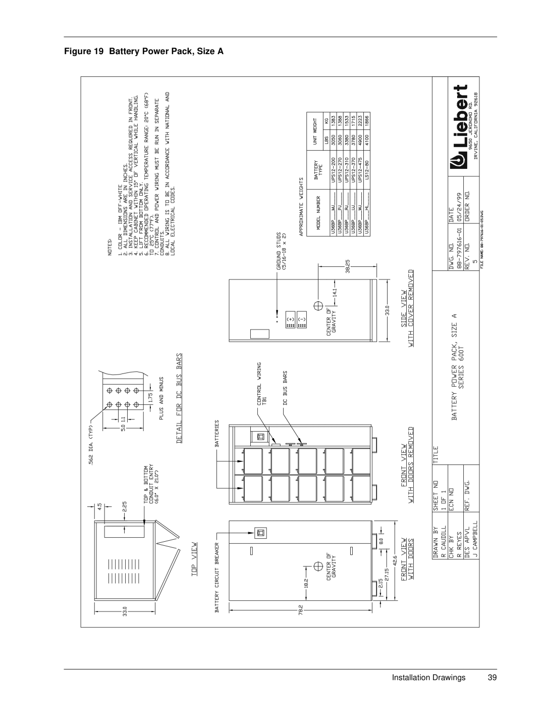 Liebert 600T installation manual Battery Power Pack, Size a 