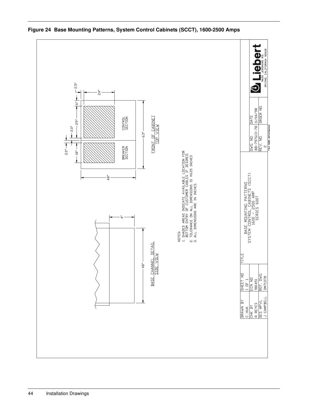 Liebert 600T installation manual Installation Drawings 