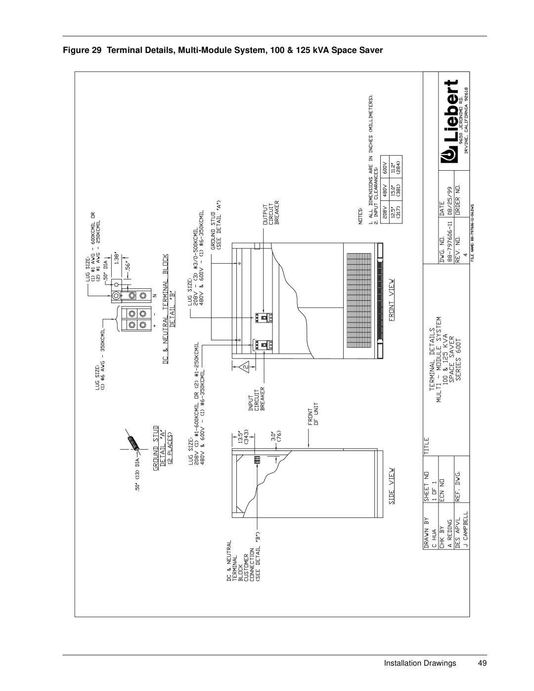 Liebert 600T installation manual Installation Drawings 