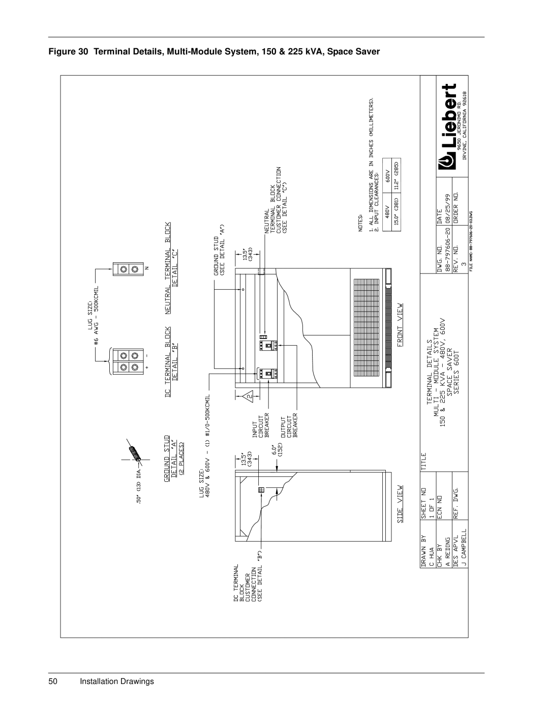 Liebert 600T installation manual Installation Drawings 