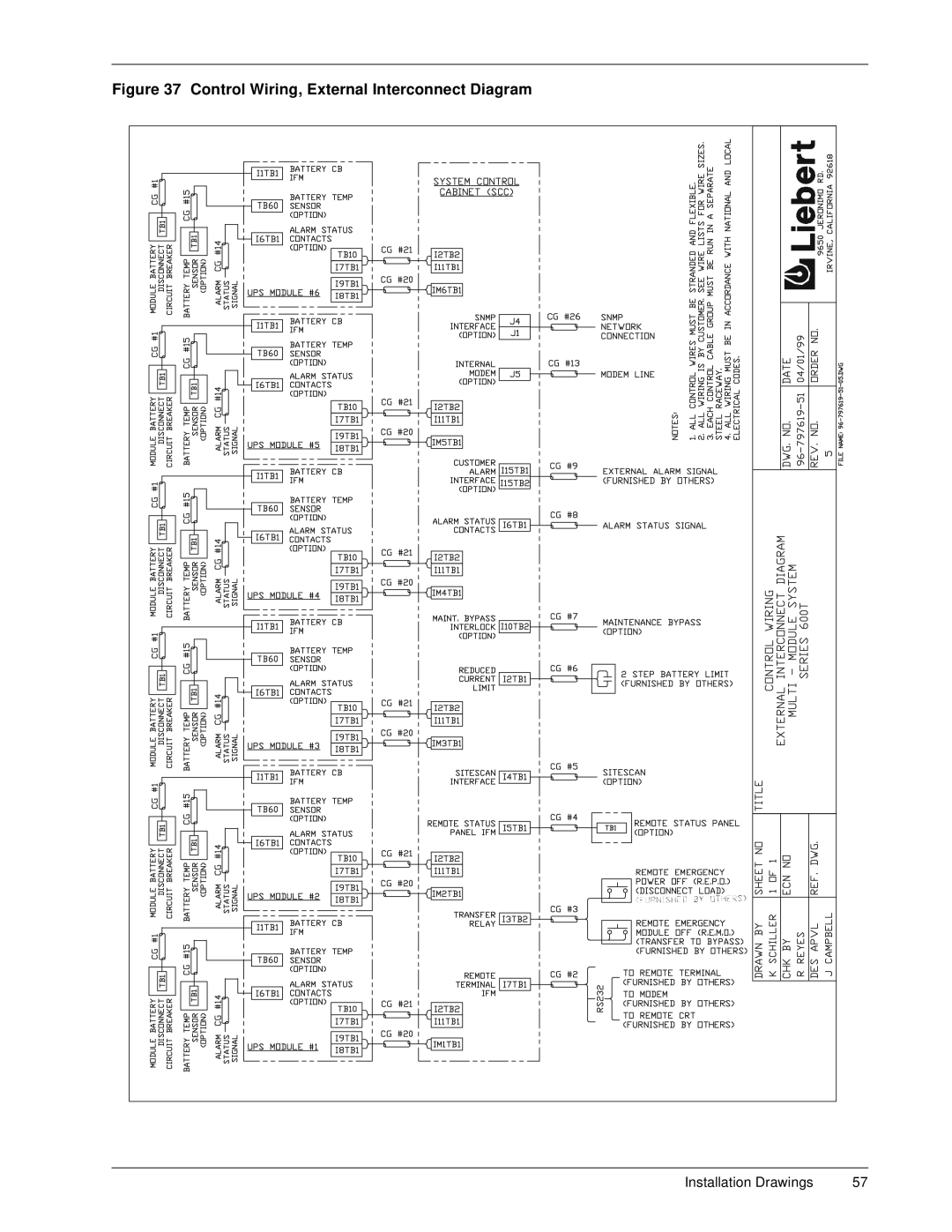 Liebert 600T installation manual Control Wiring, External Interconnect Diagram 