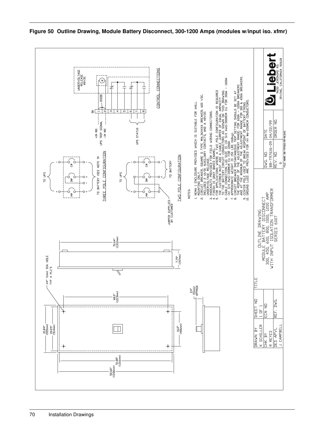 Liebert 600T installation manual Installation Drawings 