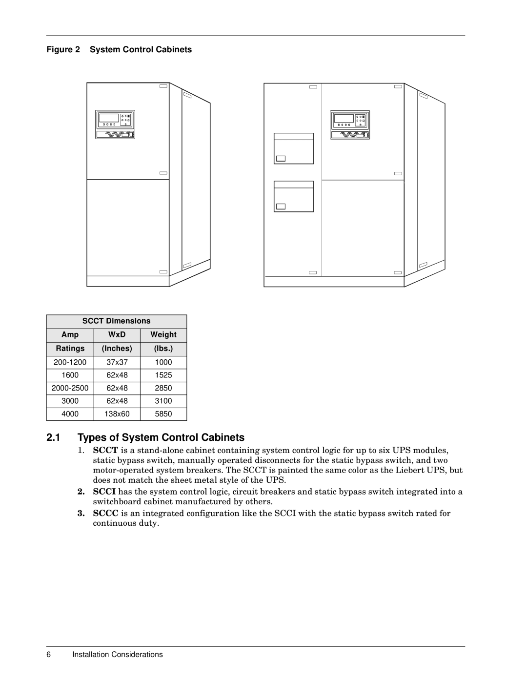 Liebert 600TTM installation manual Types of System Control Cabinets 