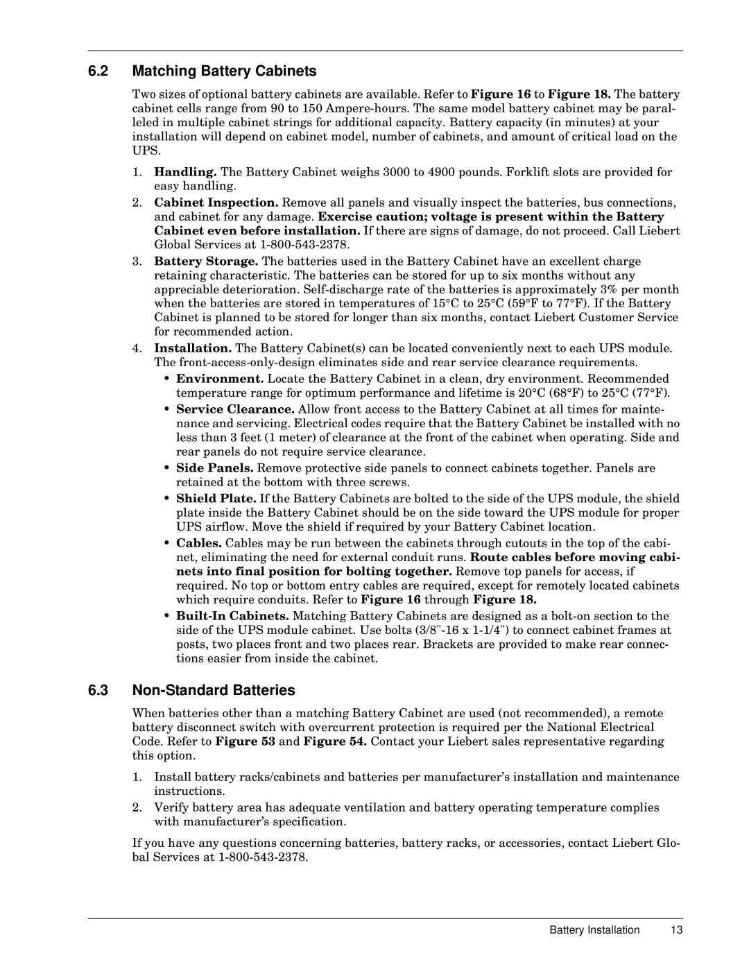 Liebert 600TTM installation manual Matching Battery Cabinets, Non-Standard Batteries 