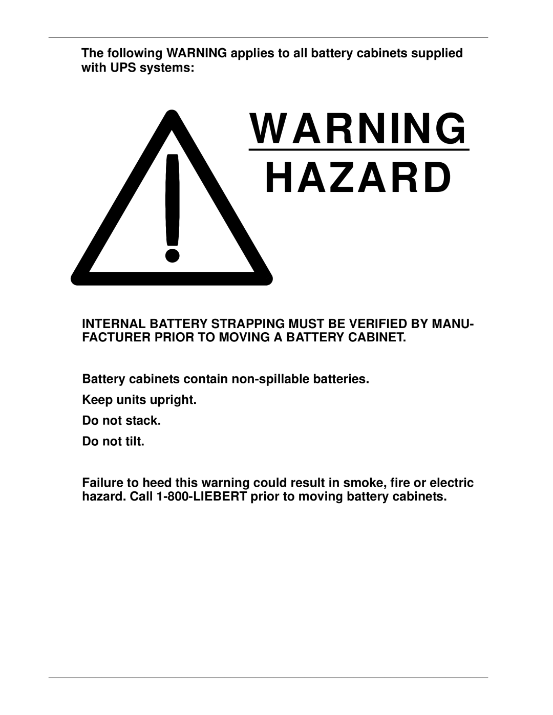 Liebert 600TTM installation manual Arning Hazard 