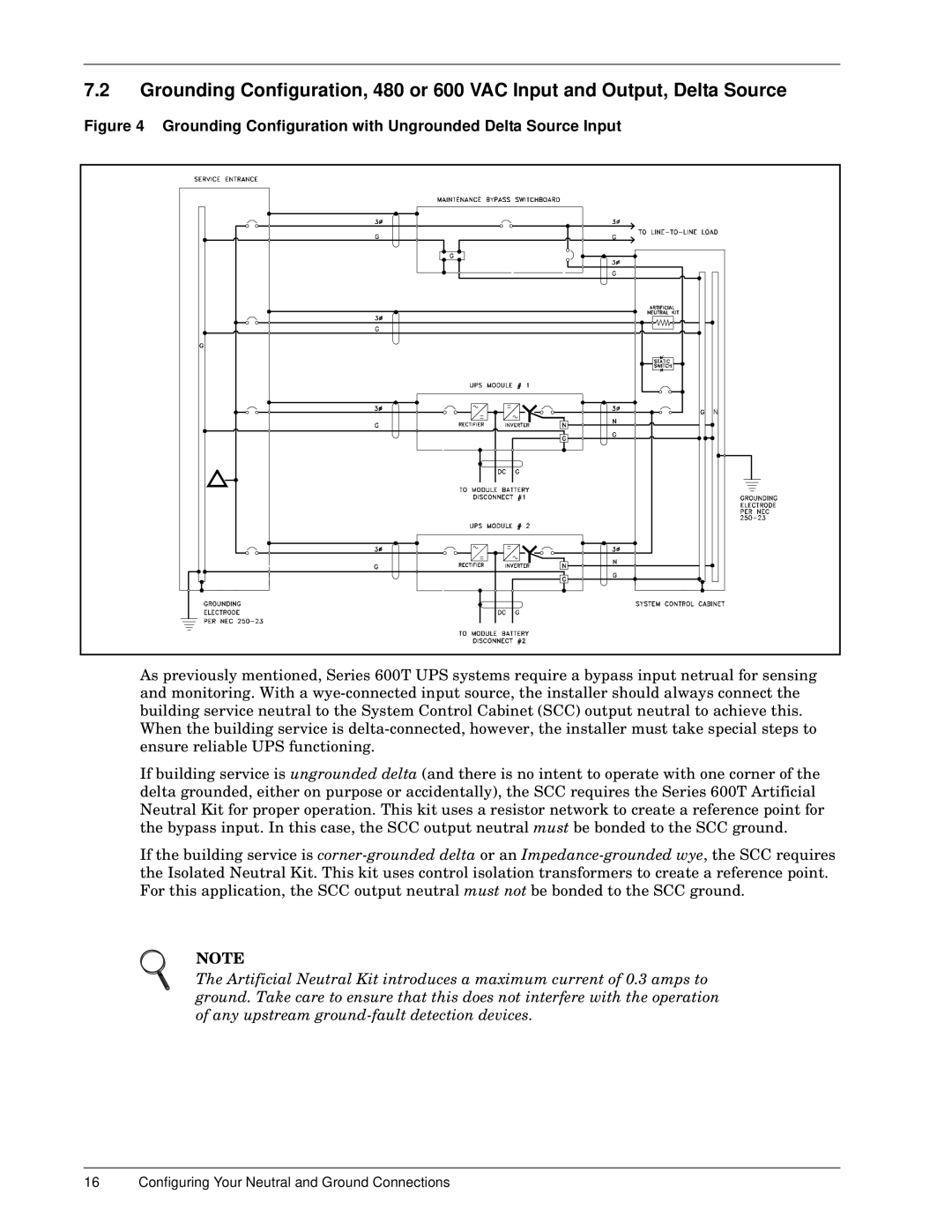 Liebert 600TTM installation manual Grounding Configuration with Ungrounded Delta Source Input 