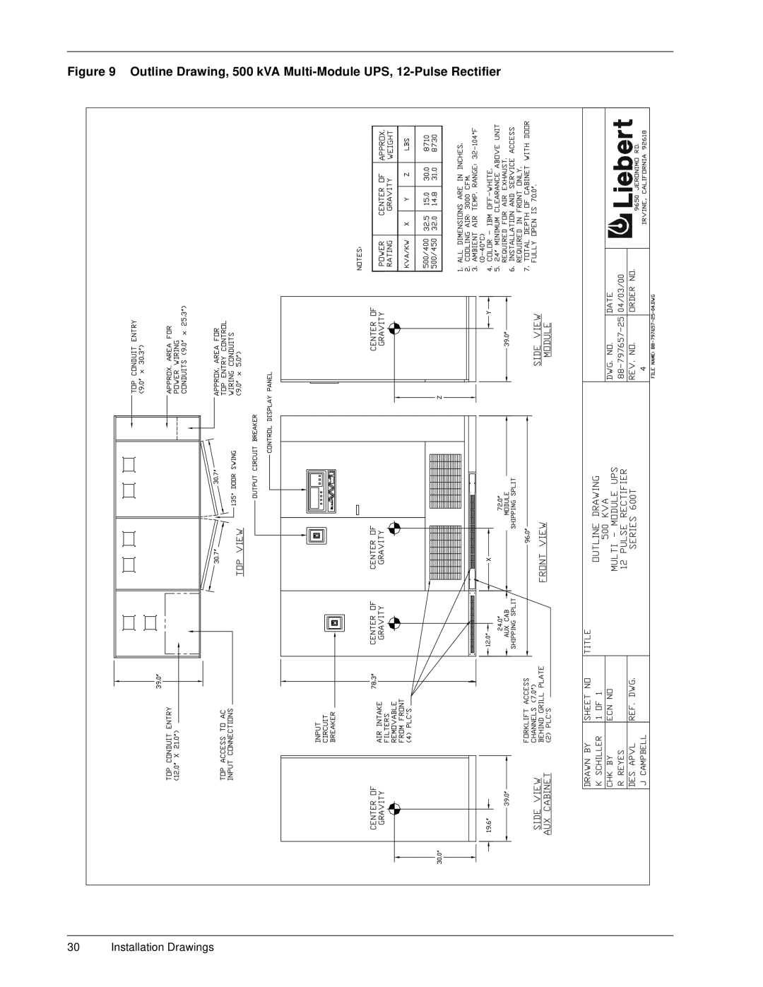 Liebert 600TTM installation manual Installation Drawings 