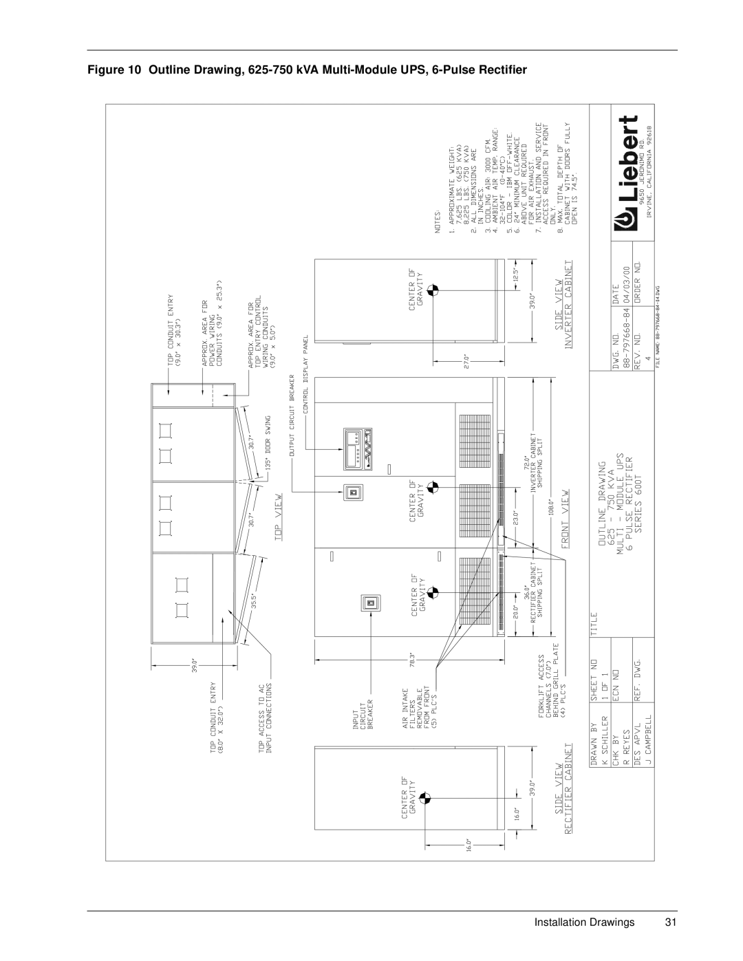 Liebert 600TTM installation manual Installation Drawings 