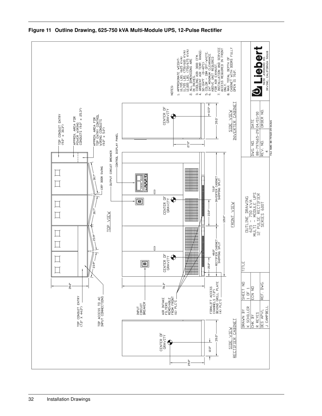 Liebert 600TTM installation manual Installation Drawings 