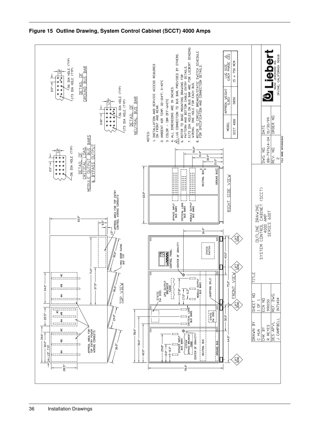 Liebert 600TTM installation manual Outline Drawing, System Control Cabinet Scct 4000 Amps 