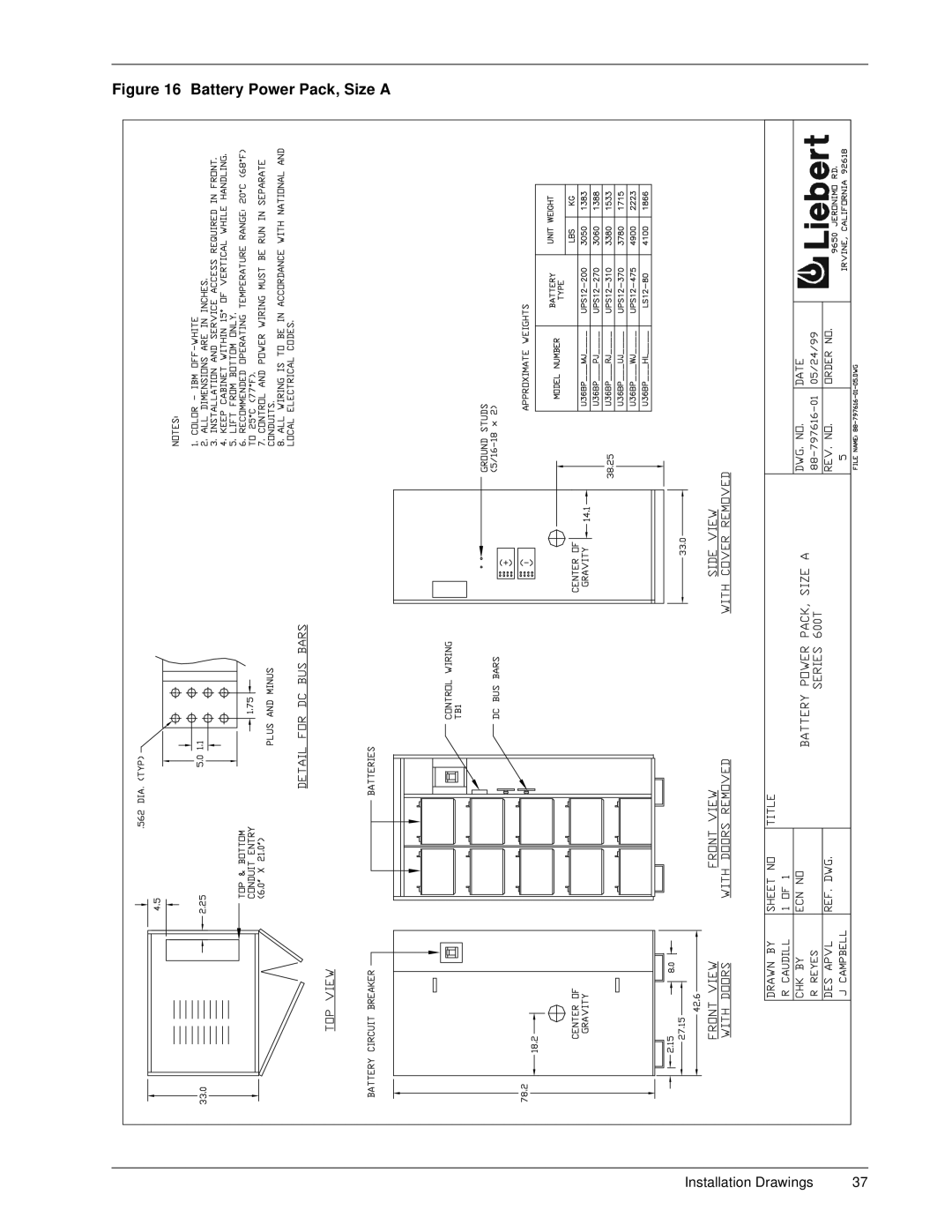 Liebert 600TTM installation manual Battery Power Pack, Size a 