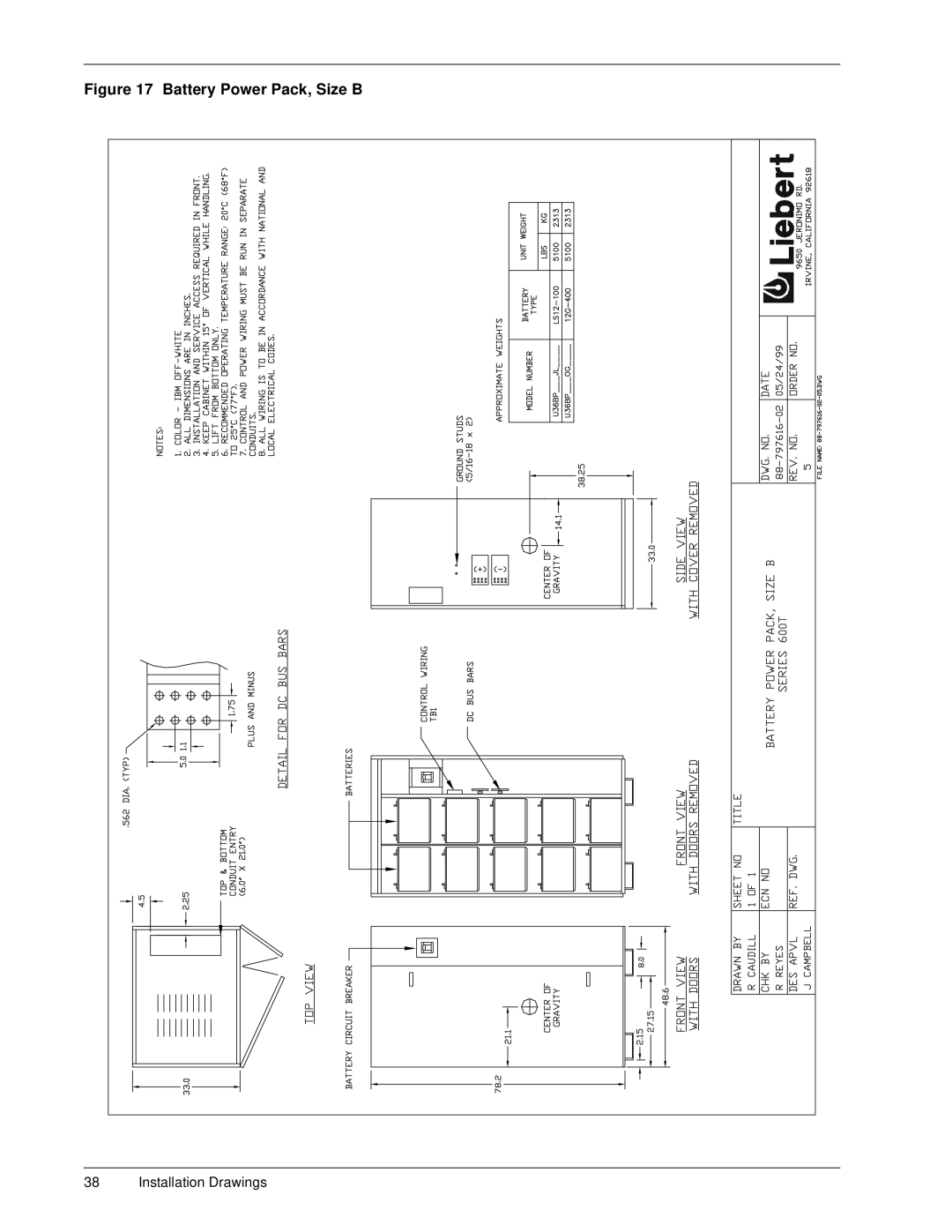 Liebert 600TTM installation manual Battery Power Pack, Size B 