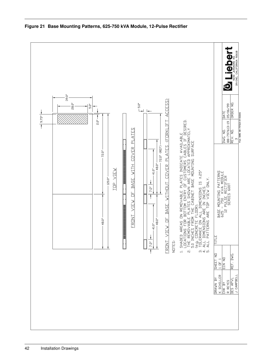 Liebert 600TTM installation manual Installation Drawings 